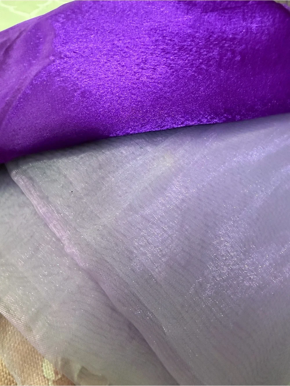 4 Yards : 2 yards each : Purple and Light Lavender Organza Party Fabric Set